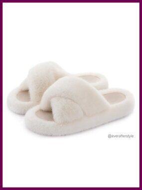 Faux Fur Fluffy Arch Support Slide Slippers Memory Foam Non Slip